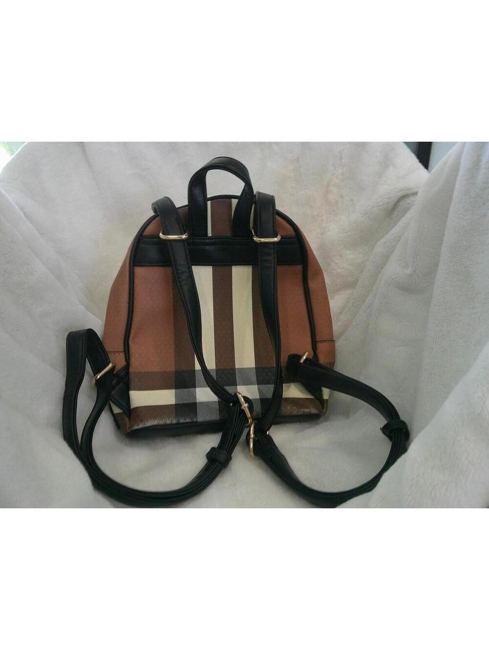Brown and Black Patterned Backpack with Burgundy Interior